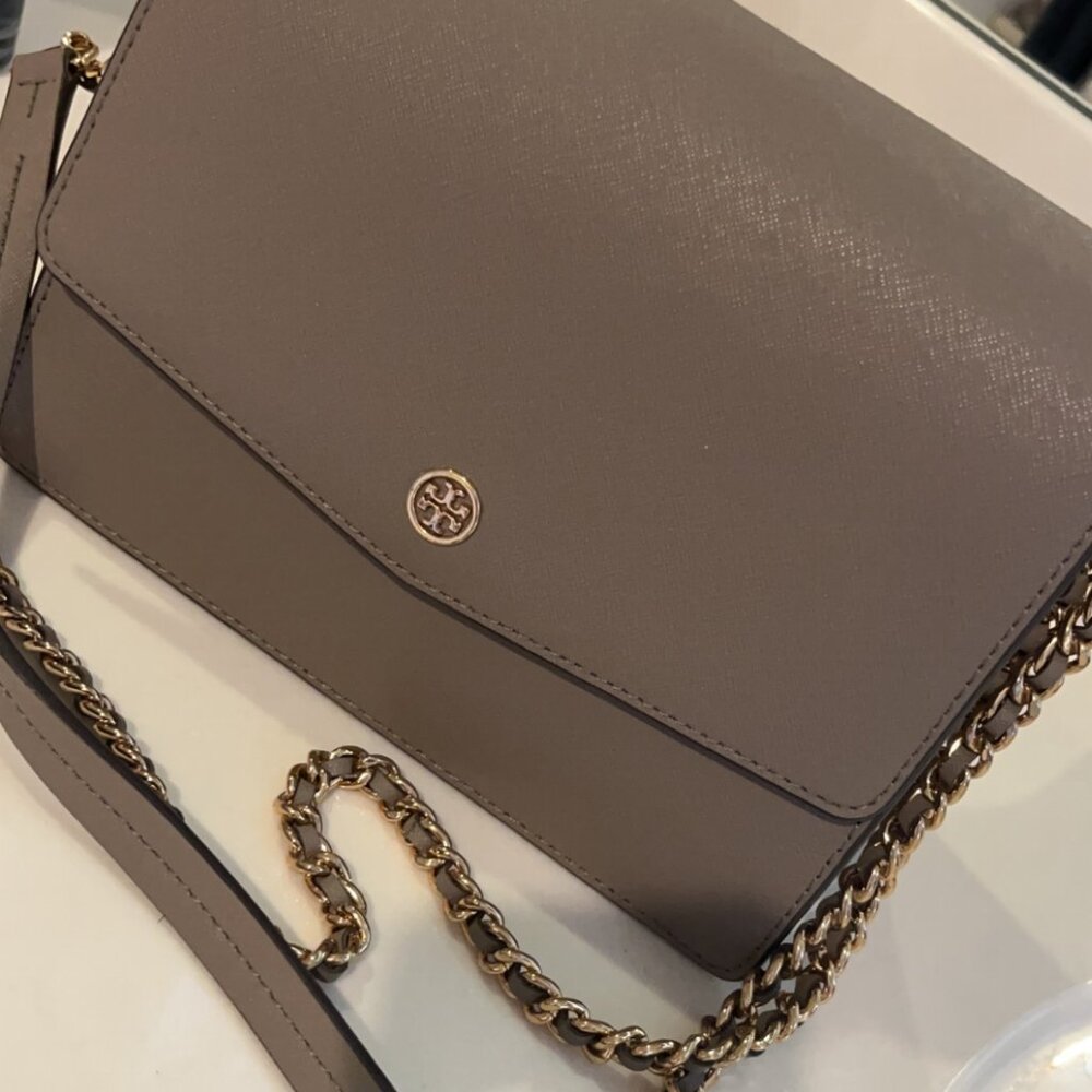 Tory Burch Robinson Convertible Shoulder Bag Gray Heron